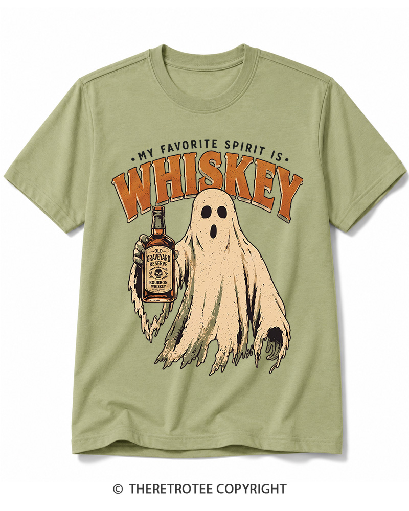 TheRetroTee My Favorite Spirit is Whiskey 1970s Halloween Cotton T-Shirt
