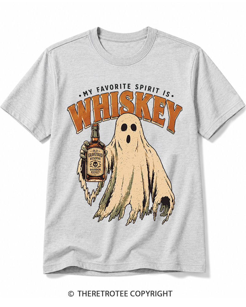 TheRetroTee My Favorite Spirit is Whiskey 1970s Halloween Cotton T-Shirt