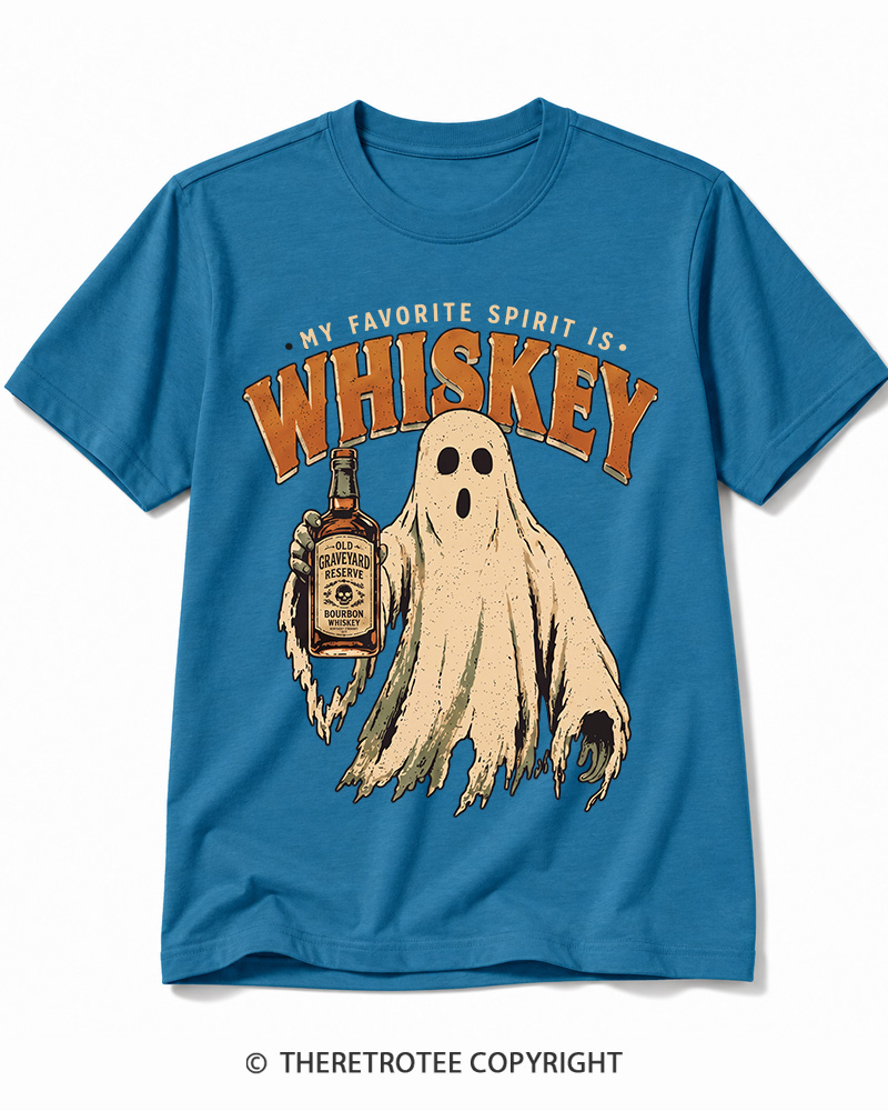TheRetroTee My Favorite Spirit is Whiskey 1970s Halloween Cotton T-Shirt