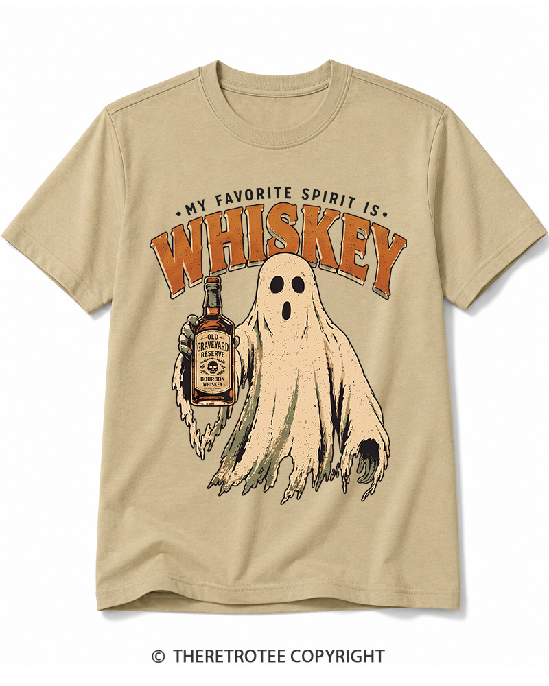 TheRetroTee My Favorite Spirit is Whiskey 1970s Halloween Cotton T-Shirt
