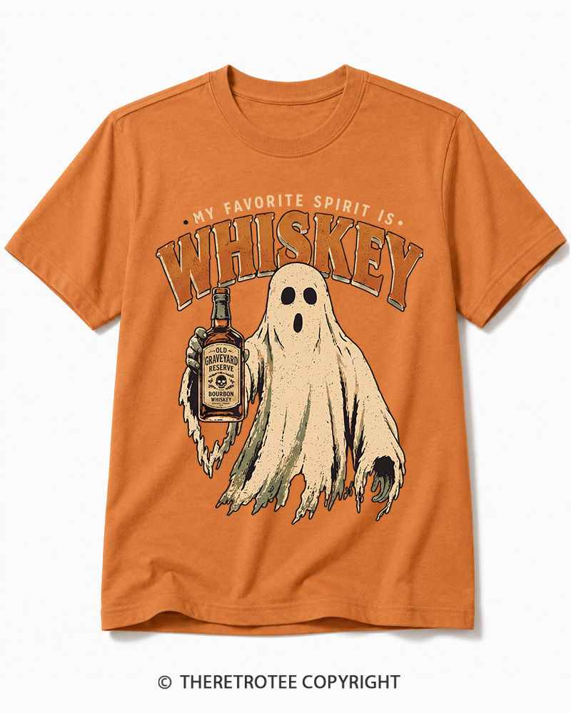 TheRetroTee My Favorite Spirit is Whiskey 1970s Halloween Cotton T-Shirt