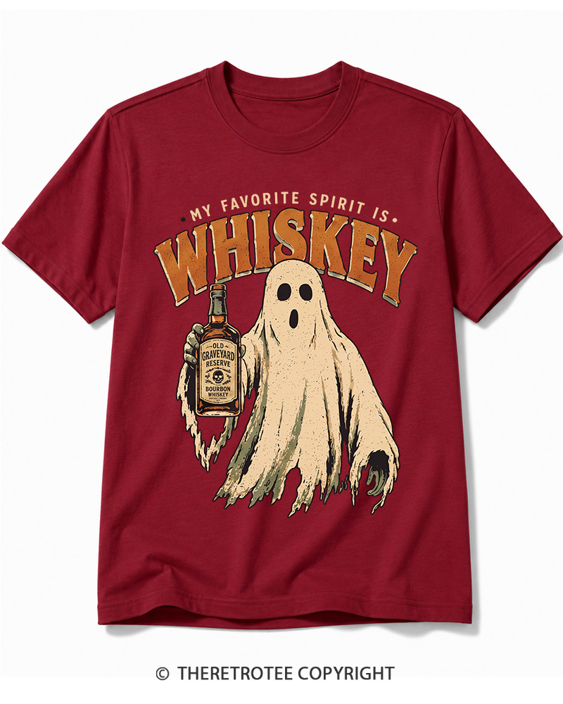TheRetroTee My Favorite Spirit is Whiskey 1970s Halloween Cotton T-Shirt