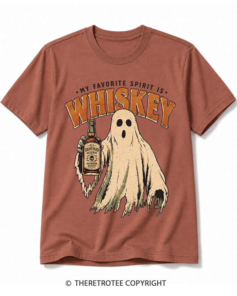 TheRetroTee My Favorite Spirit is Whiskey 1970s Halloween Cotton T-Shirt