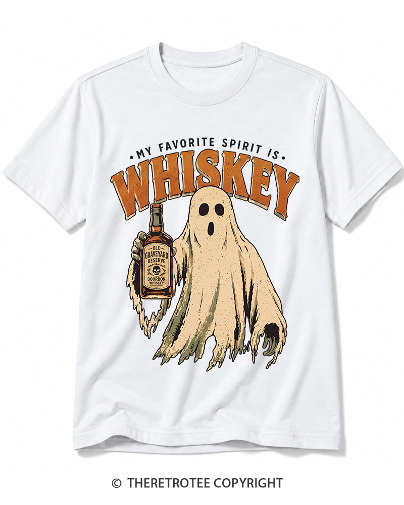 TheRetroTee My Favorite Spirit is Whiskey 1970s Halloween Cotton T-Shirt
