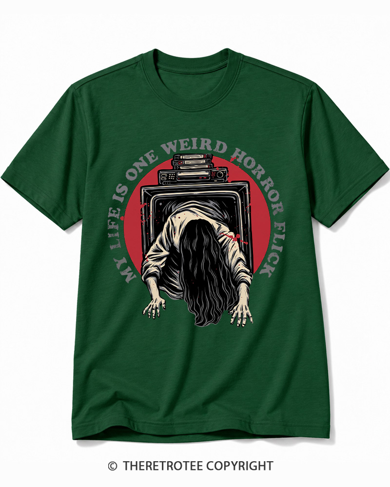 TheRetroTee My Life Is One Weird Horror Flick 1980s Halloween Cotton T-Shirt