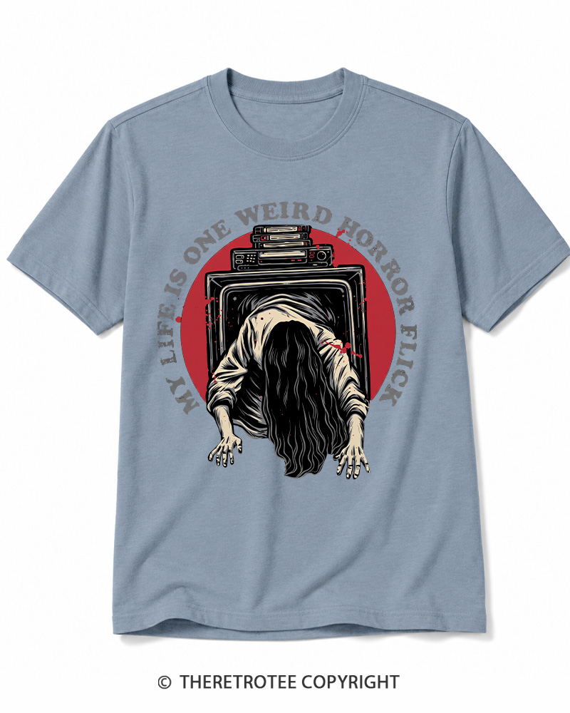 TheRetroTee My Life Is One Weird Horror Flick 1980s Halloween Cotton T-Shirt