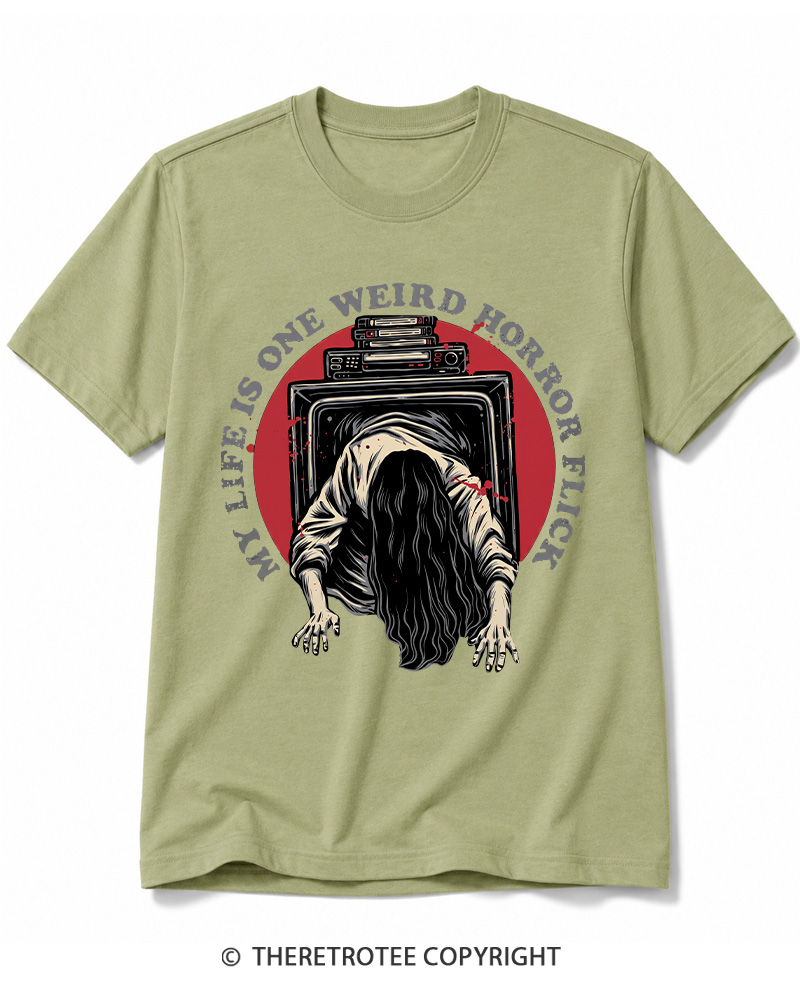 TheRetroTee My Life Is One Weird Horror Flick 1980s Halloween Cotton T-Shirt
