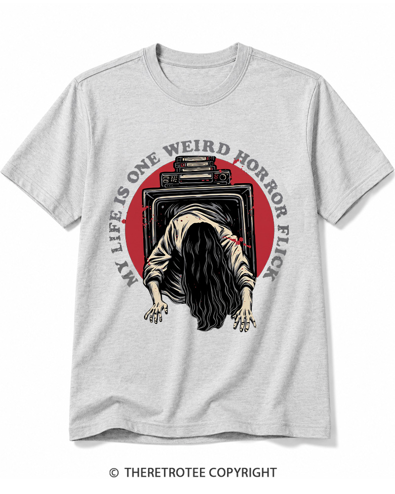 TheRetroTee My Life Is One Weird Horror Flick 1980s Halloween Cotton T-Shirt