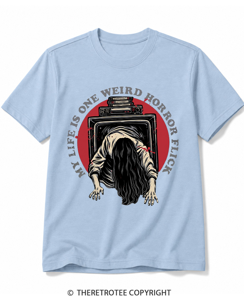 TheRetroTee My Life Is One Weird Horror Flick 1980s Halloween Cotton T-Shirt