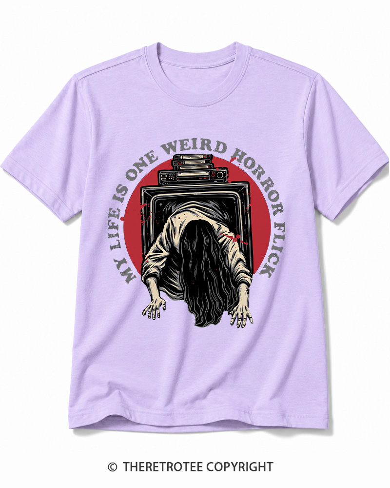 TheRetroTee My Life Is One Weird Horror Flick 1980s Halloween Cotton T-Shirt