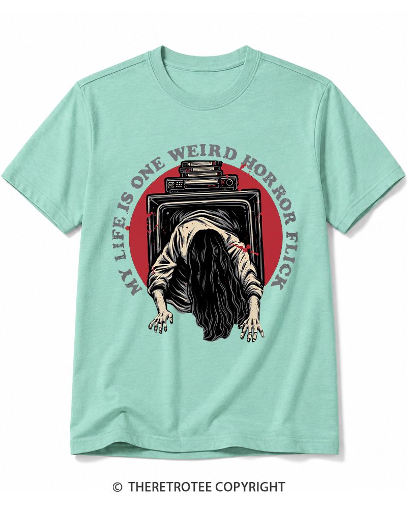 TheRetroTee My Life Is One Weird Horror Flick 1980s Halloween Cotton T-Shirt