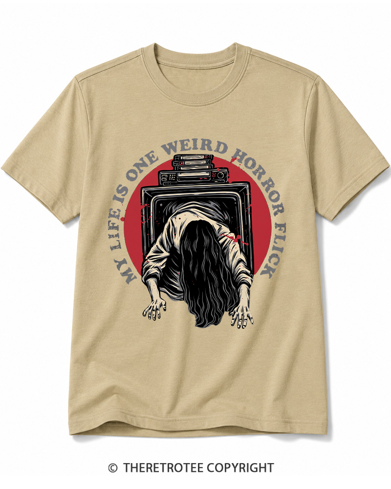 TheRetroTee My Life Is One Weird Horror Flick 1980s Halloween Cotton T-Shirt
