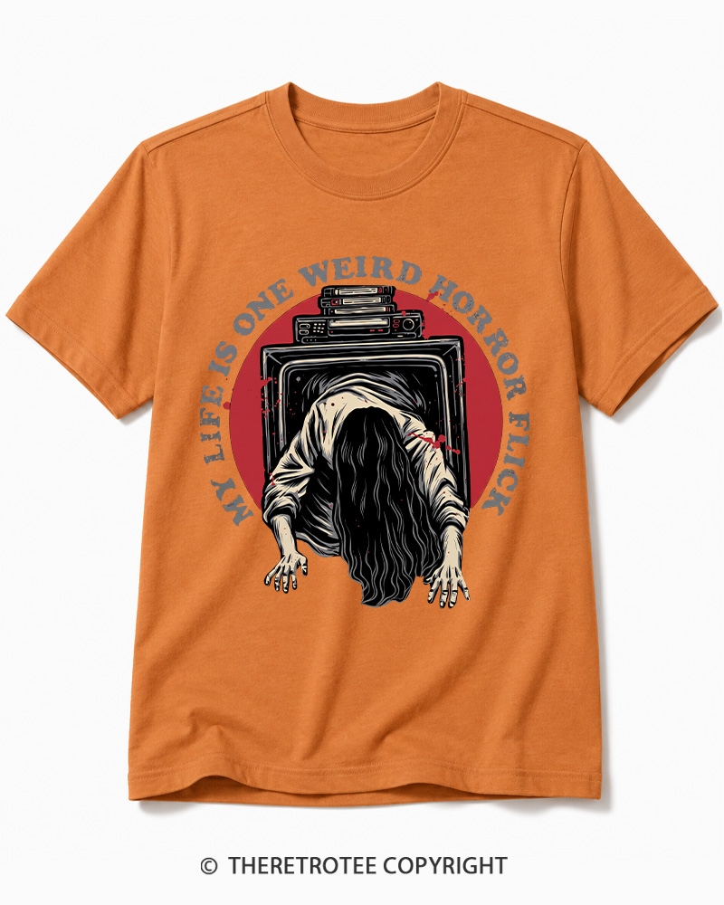 TheRetroTee My Life Is One Weird Horror Flick 1980s Halloween Cotton T-Shirt