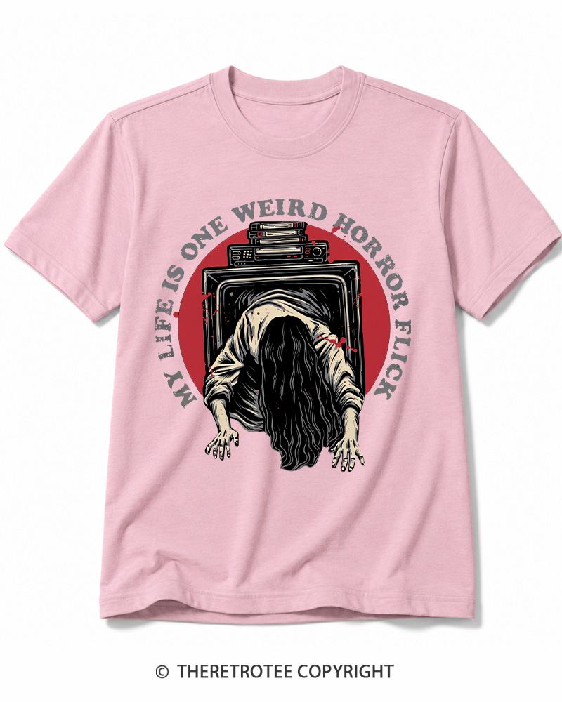 TheRetroTee My Life Is One Weird Horror Flick 1980s Halloween Cotton T-Shirt