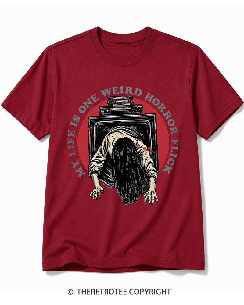 TheRetroTee My Life Is One Weird Horror Flick 1980s Halloween Cotton T-Shirt