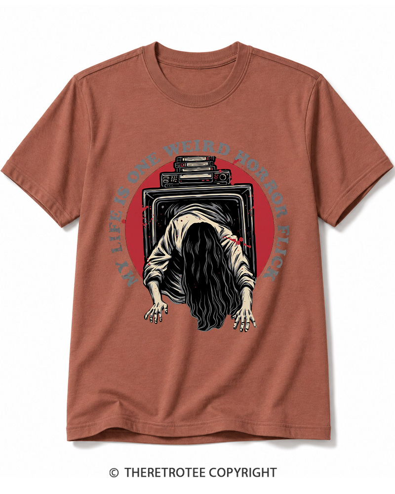 TheRetroTee My Life Is One Weird Horror Flick 1980s Halloween Cotton T-Shirt