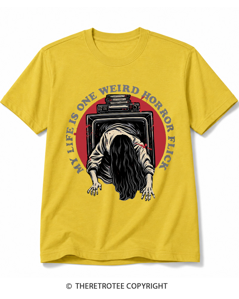 TheRetroTee My Life Is One Weird Horror Flick 1980s Halloween Cotton T-Shirt