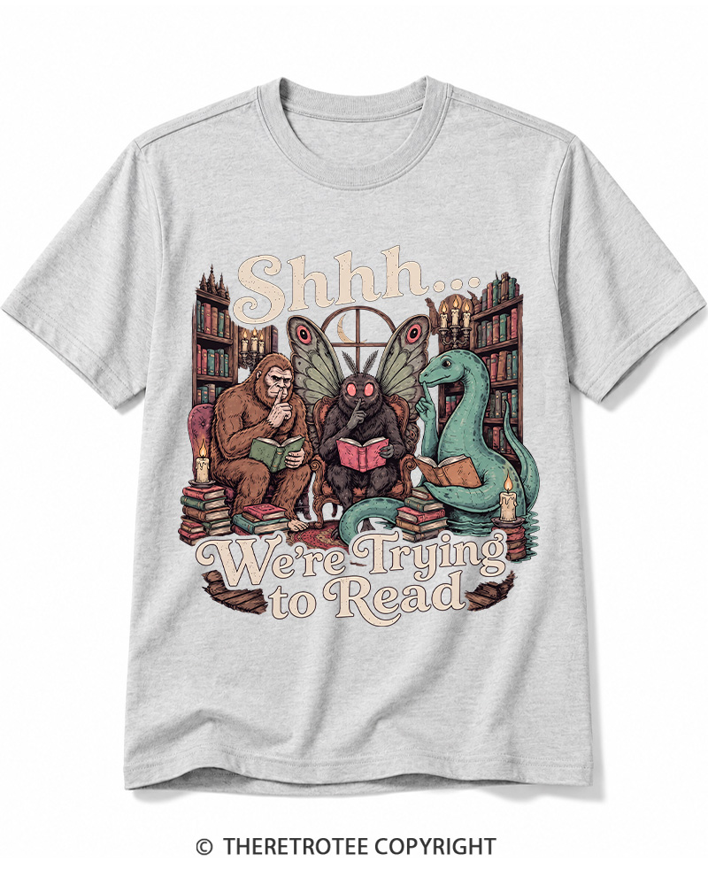 TheRetroTee Shhh We're Trying to Read Cryptid 1970s Cotton T-Shirt