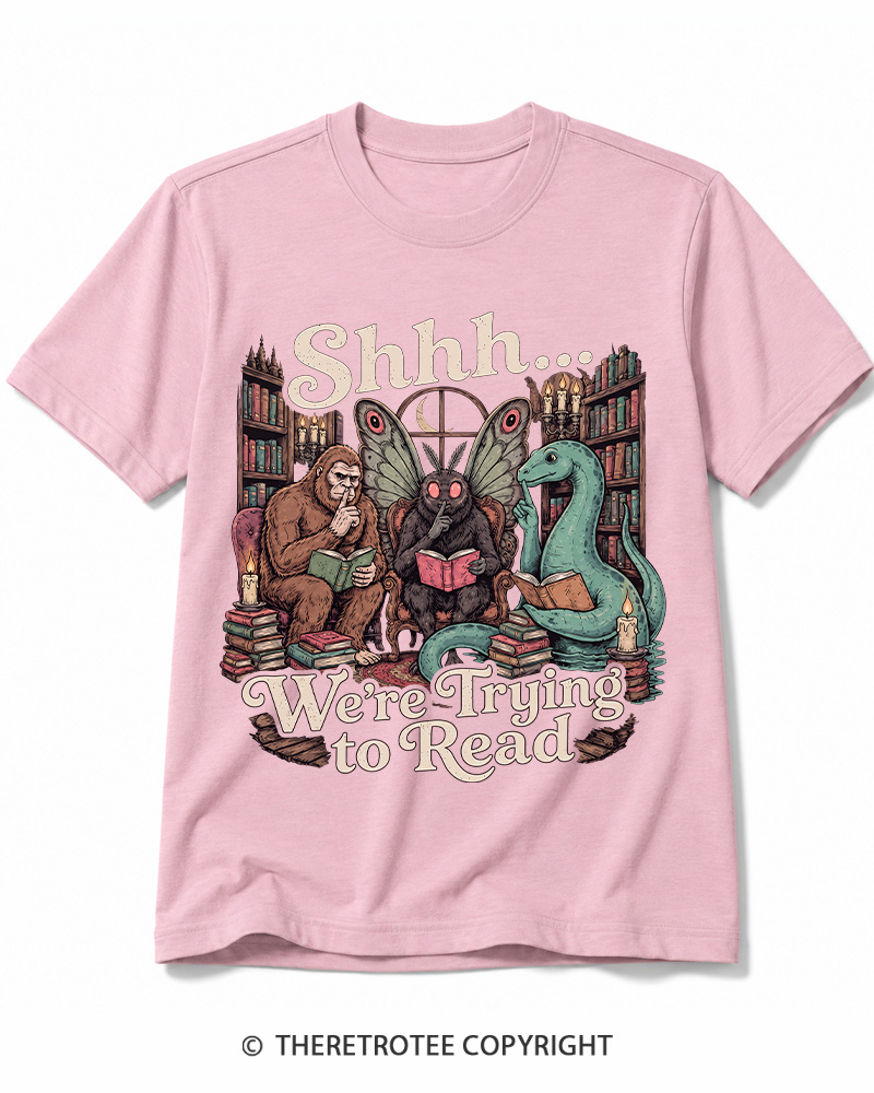 TheRetroTee Shhh We're Trying to Read Cryptid 1970s Cotton T-Shirt