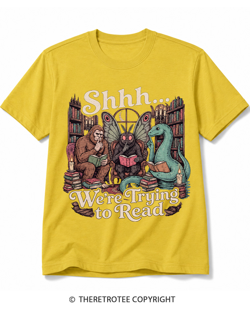 TheRetroTee Shhh We're Trying to Read Cryptid 1970s Cotton T-Shirt