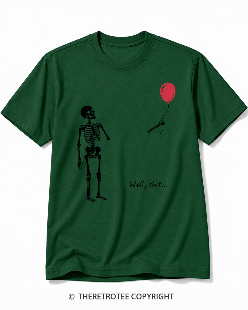 TheRetroTee Skeleton Lost Balloon Well Shit Cotton T-Shirt