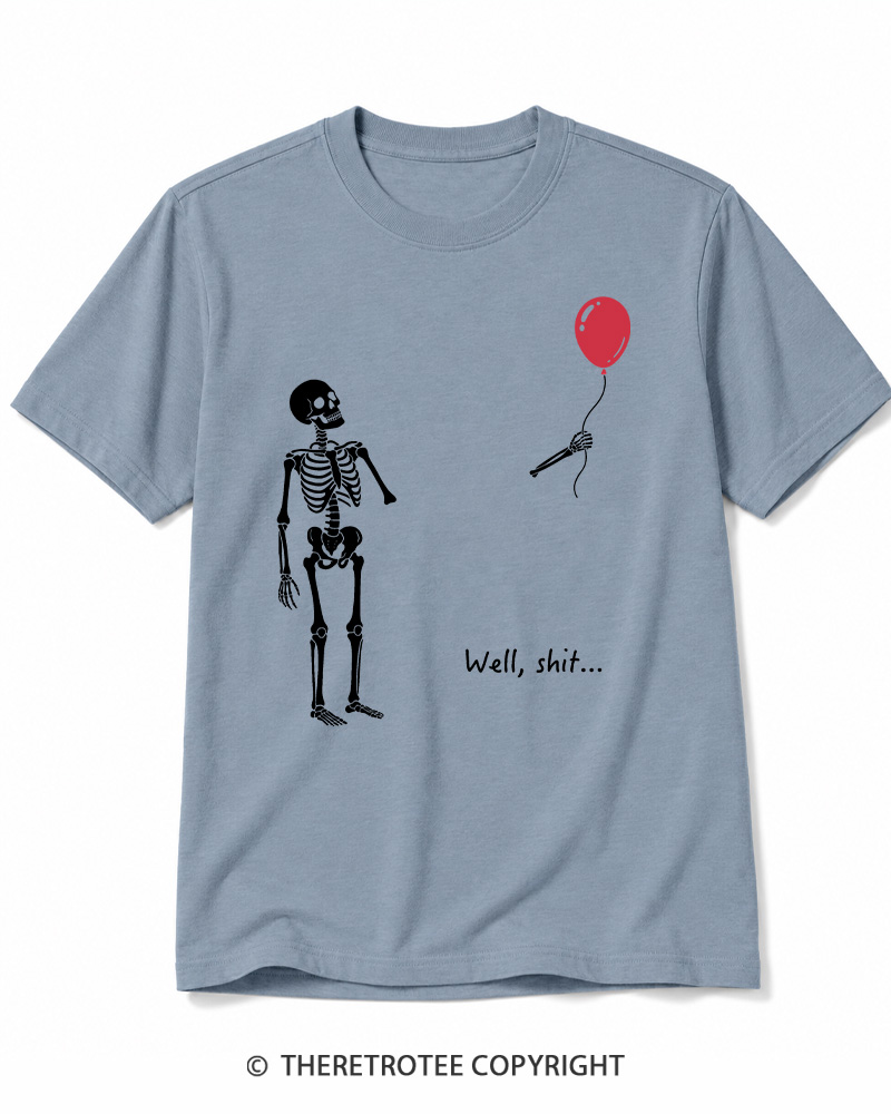 TheRetroTee Skeleton Lost Balloon Well Shit Cotton T-Shirt