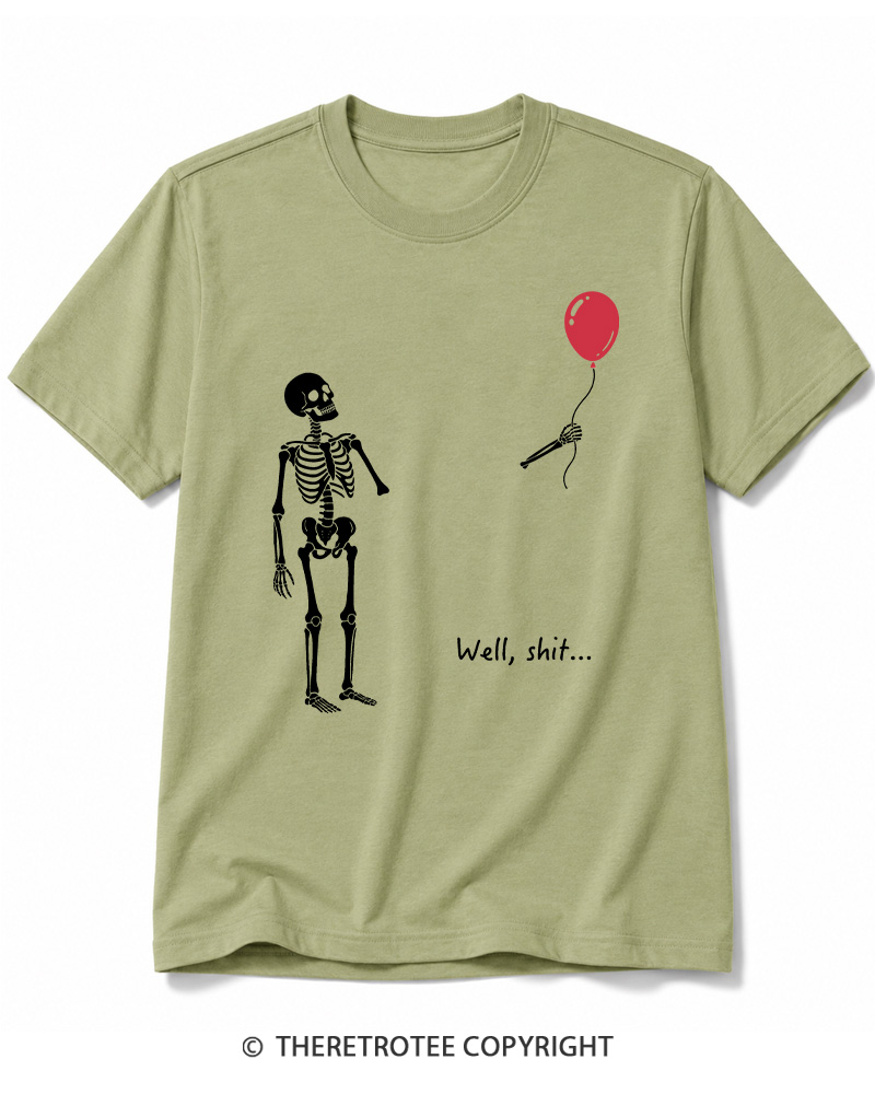 TheRetroTee Skeleton Lost Balloon Well Shit Cotton T-Shirt