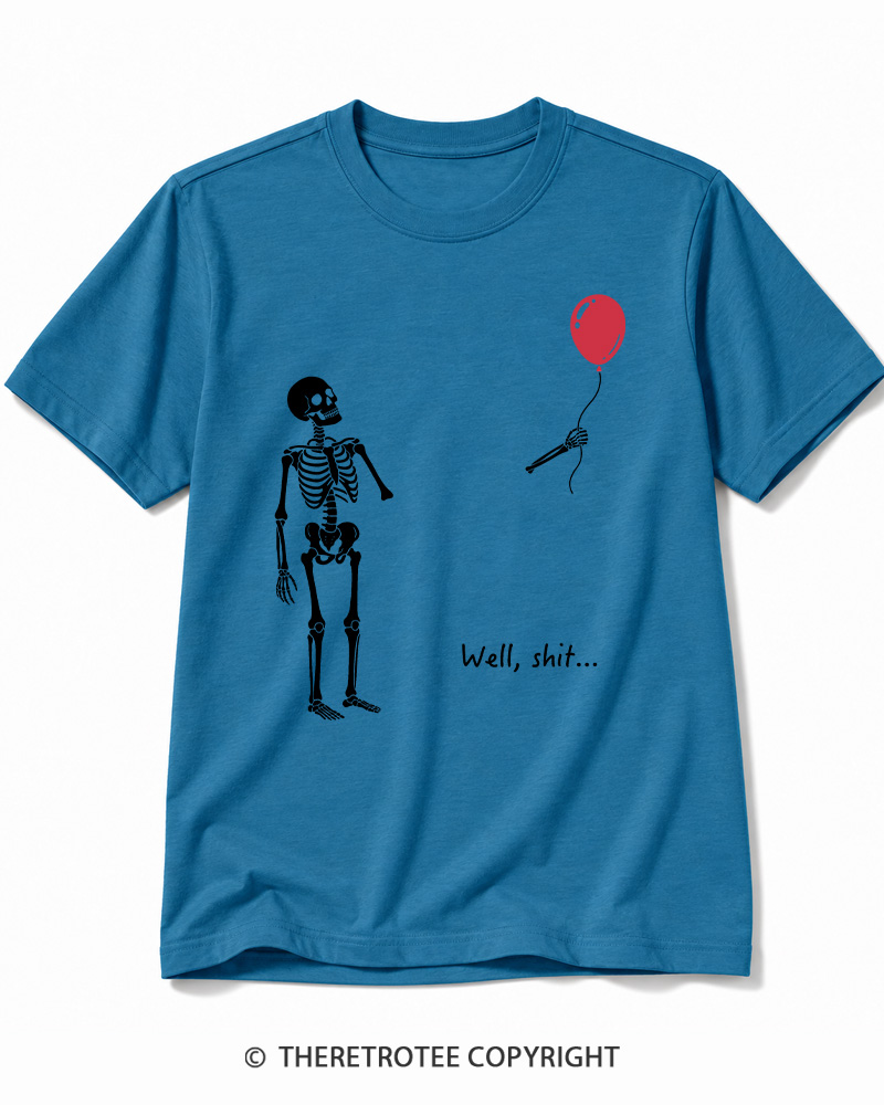 TheRetroTee Skeleton Lost Balloon Well Shit Cotton T-Shirt
