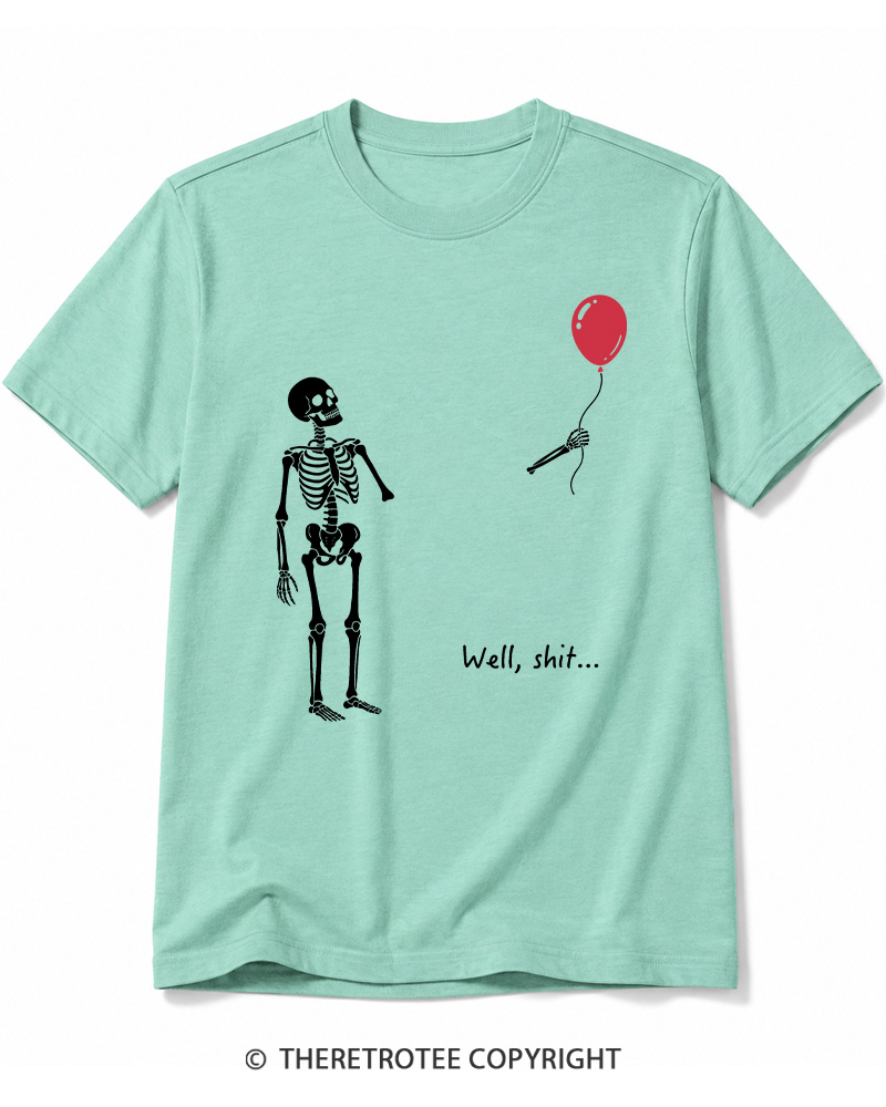 TheRetroTee Skeleton Lost Balloon Well Shit Cotton T-Shirt