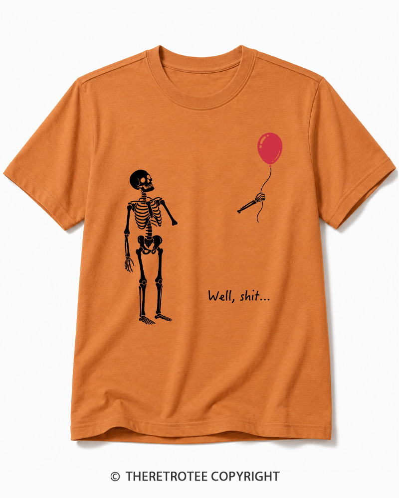 TheRetroTee Skeleton Lost Balloon Well Shit Cotton T-Shirt