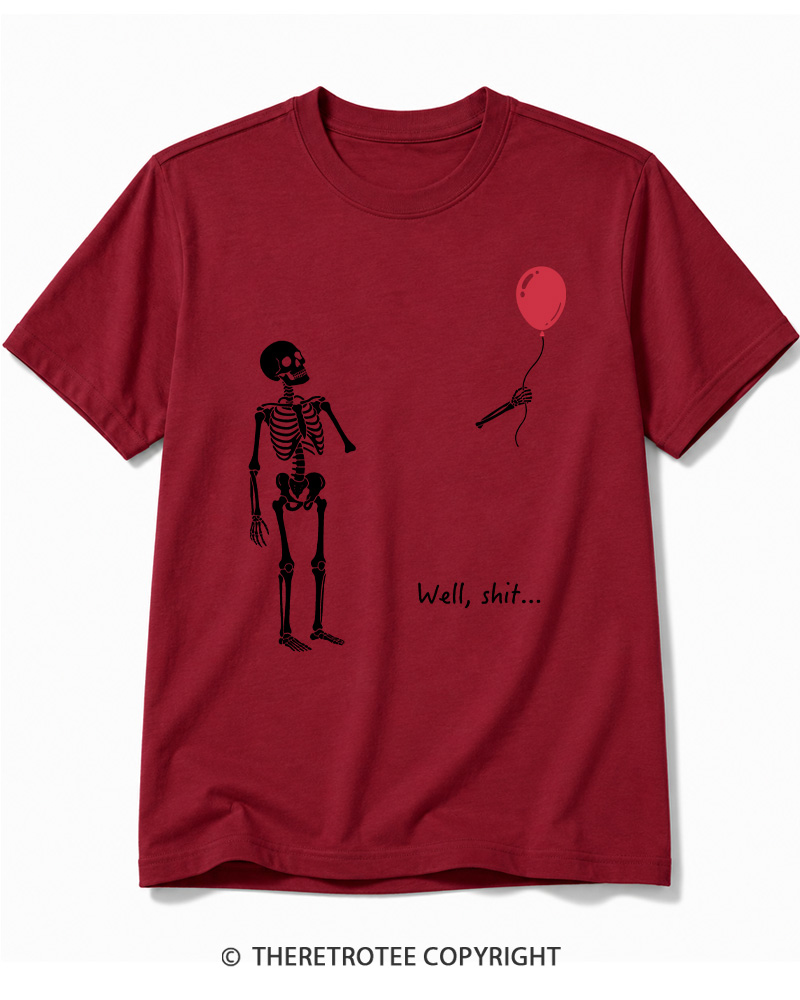 TheRetroTee Skeleton Lost Balloon Well Shit Cotton T-Shirt