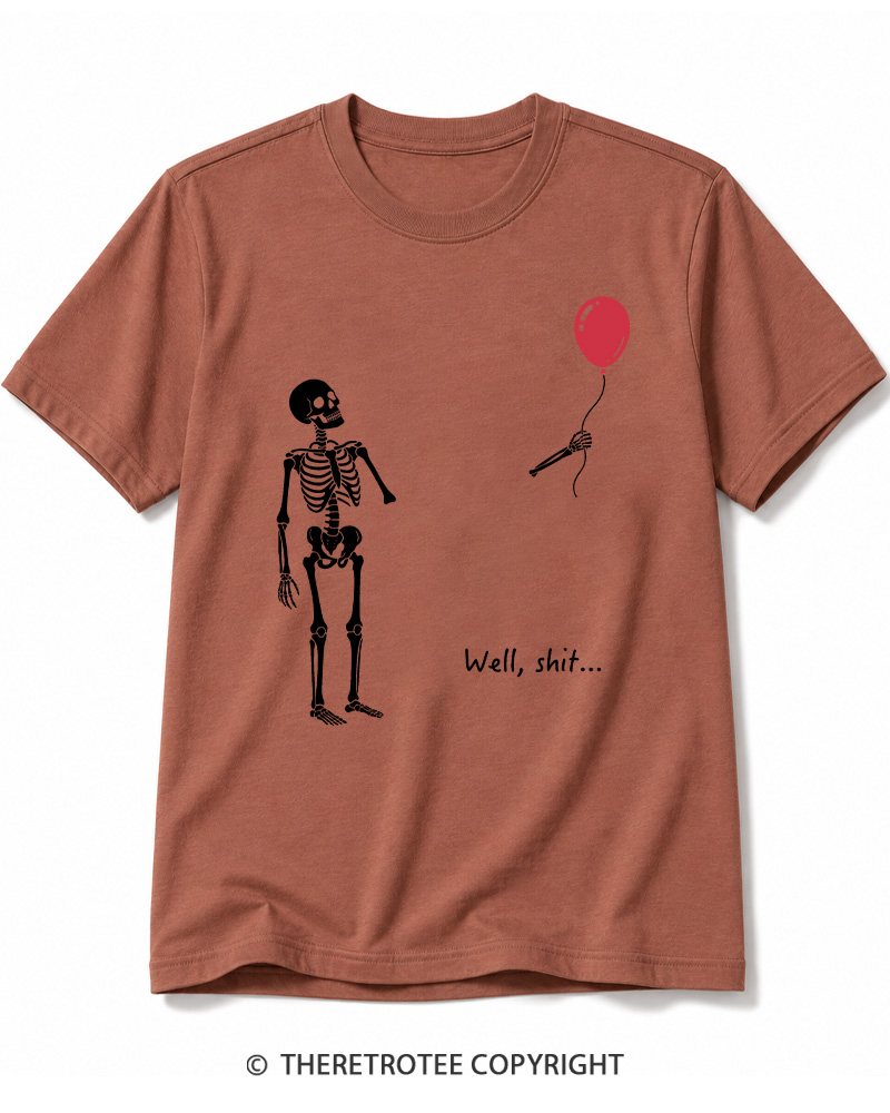 TheRetroTee Skeleton Lost Balloon Well Shit Cotton T-Shirt