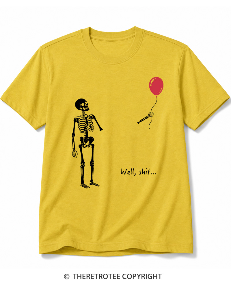 TheRetroTee Skeleton Lost Balloon Well Shit Cotton T-Shirt