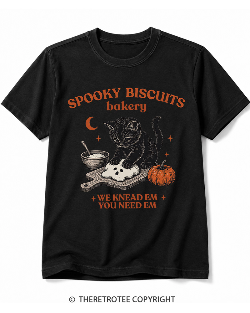TheRetroTee Spooky Biscuits Bakery 1970s Halloween Cotton T-Shirt