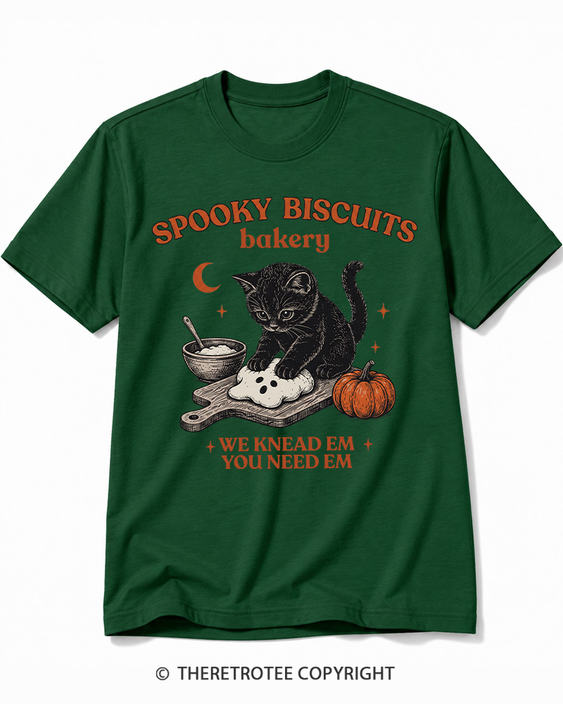 TheRetroTee Spooky Biscuits Bakery 1970s Halloween Cotton T-Shirt