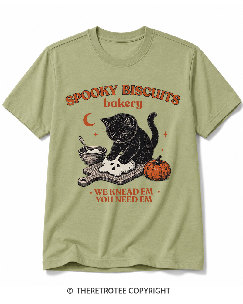 TheRetroTee Spooky Biscuits Bakery 1970s Halloween Cotton T-Shirt