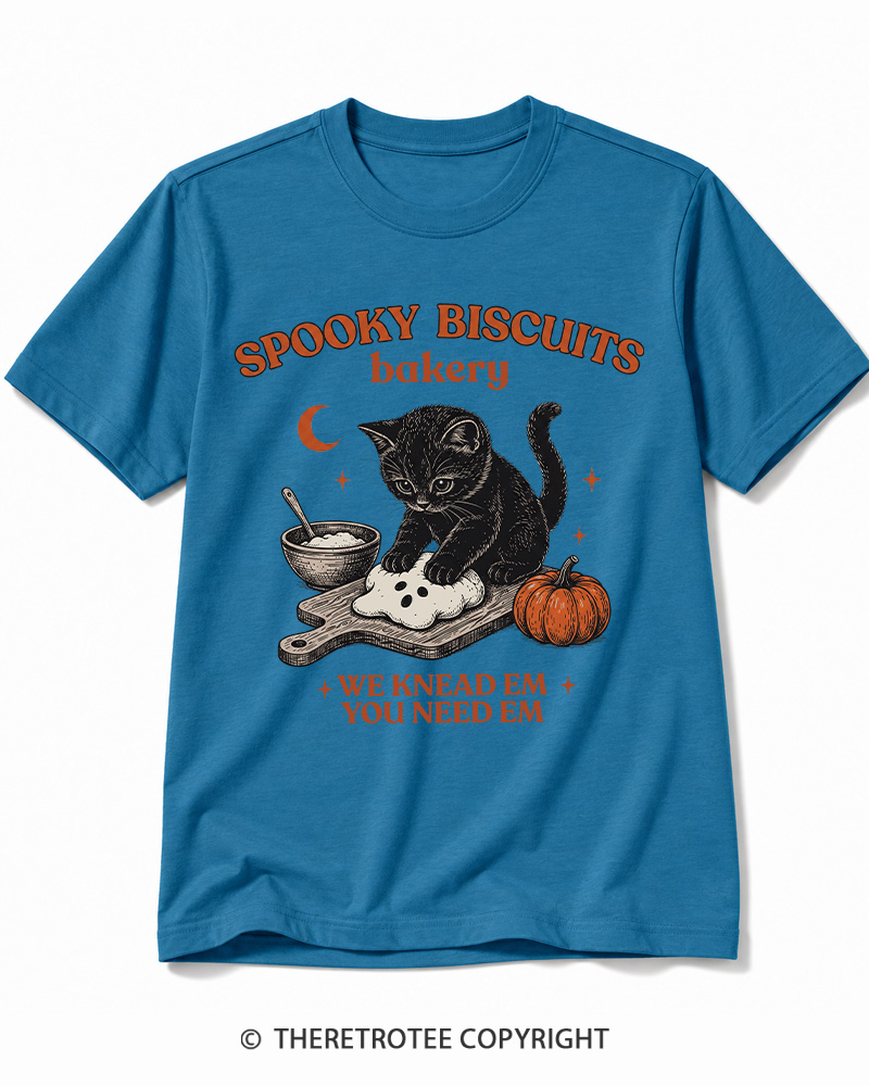 TheRetroTee Spooky Biscuits Bakery 1970s Halloween Cotton T-Shirt