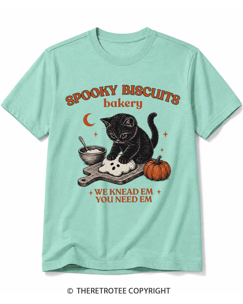 TheRetroTee Spooky Biscuits Bakery 1970s Halloween Cotton T-Shirt