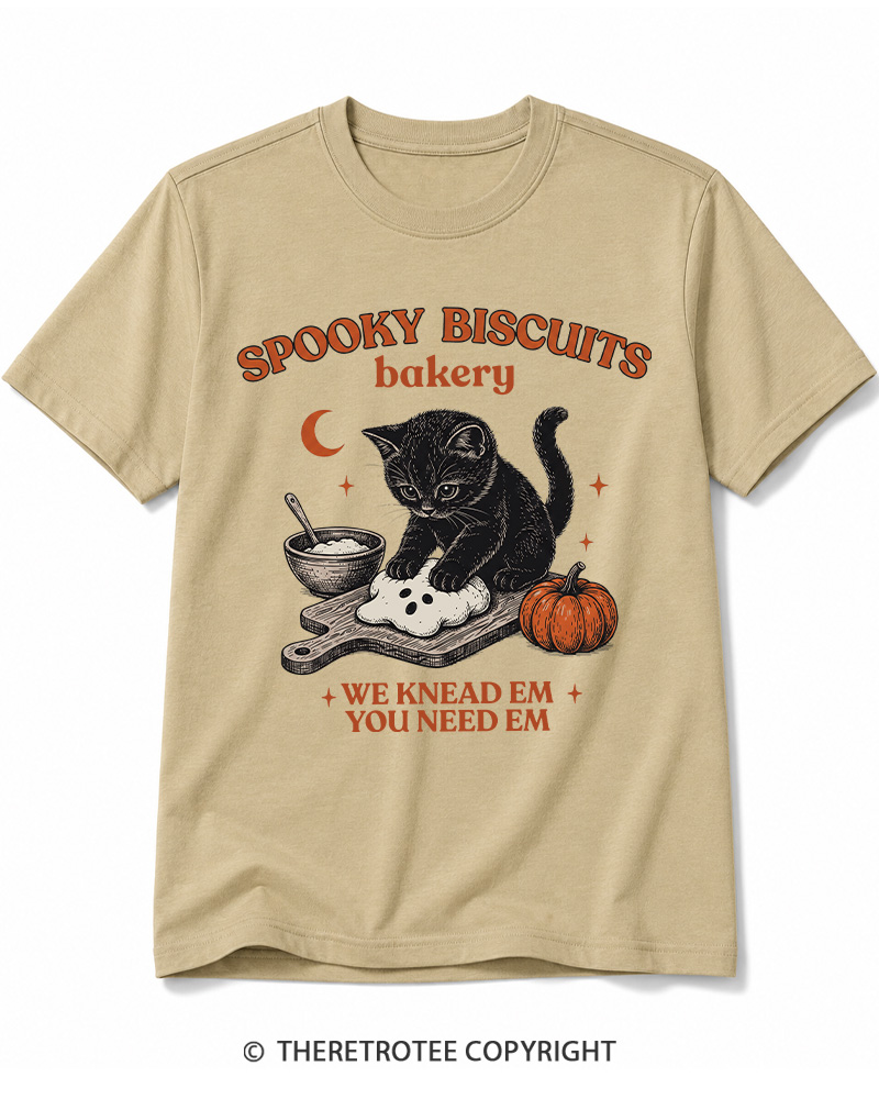 TheRetroTee Spooky Biscuits Bakery 1970s Halloween Cotton T-Shirt