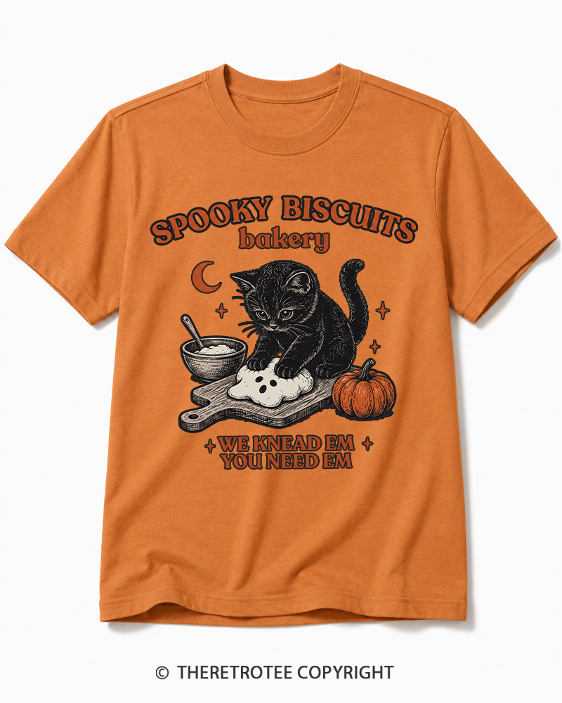 TheRetroTee Spooky Biscuits Bakery 1970s Halloween Cotton T-Shirt