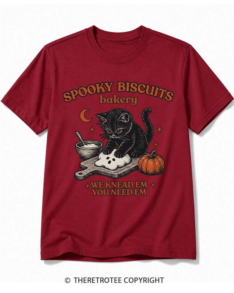TheRetroTee Spooky Biscuits Bakery 1970s Halloween Cotton T-Shirt