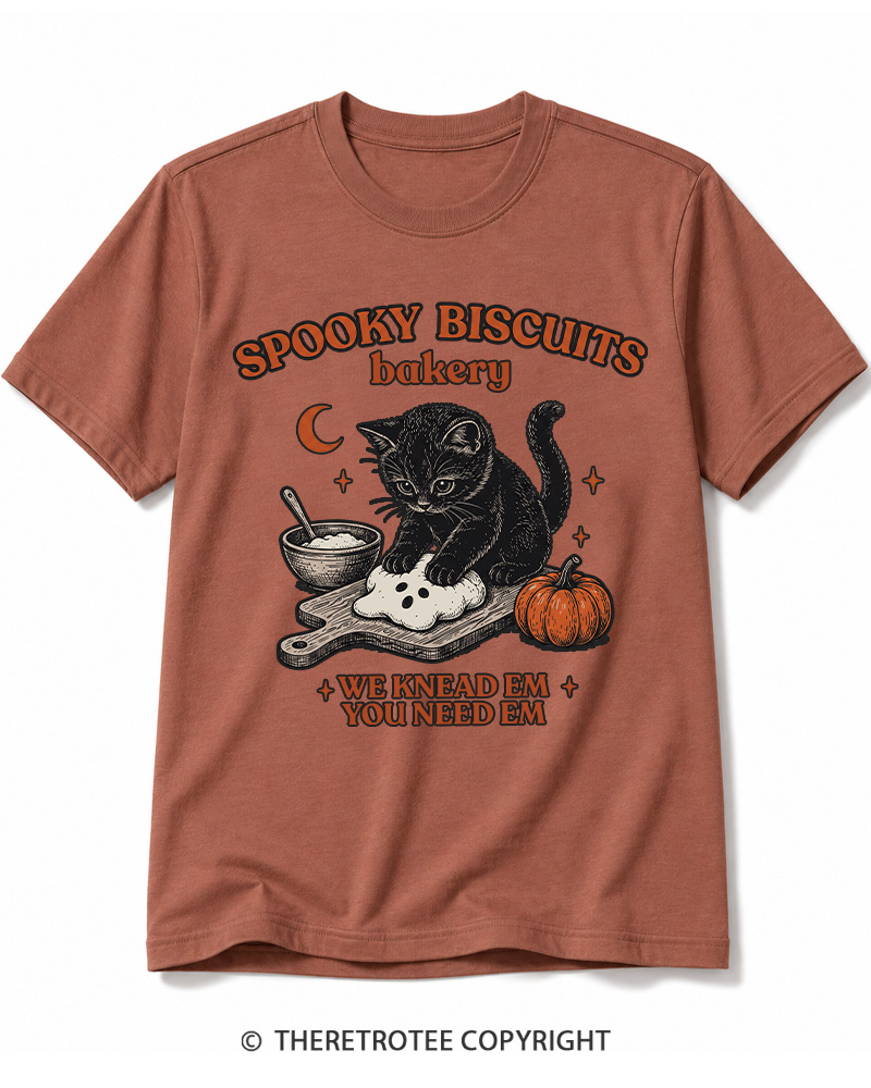 TheRetroTee Spooky Biscuits Bakery 1970s Halloween Cotton T-Shirt