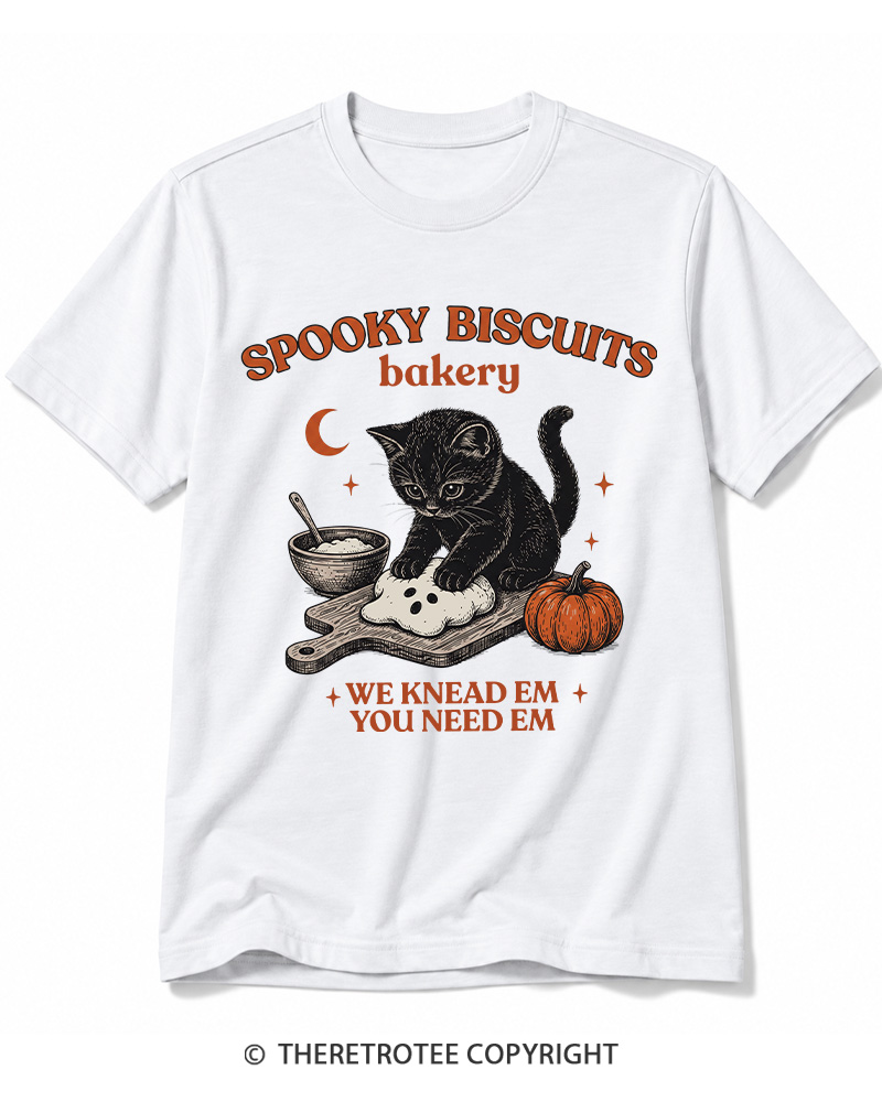TheRetroTee Spooky Biscuits Bakery 1970s Halloween Cotton T-Shirt