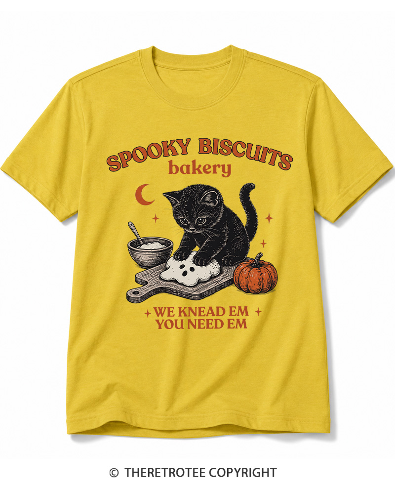 TheRetroTee Spooky Biscuits Bakery 1970s Halloween Cotton T-Shirt