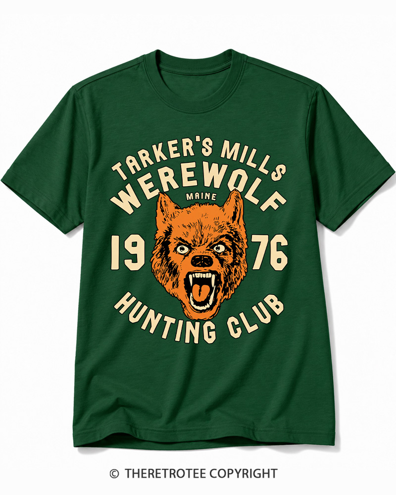 TheRetroTee Tarker's Mills Werewolf Hunting Club 1960s Halloween Cotton T-Shirt