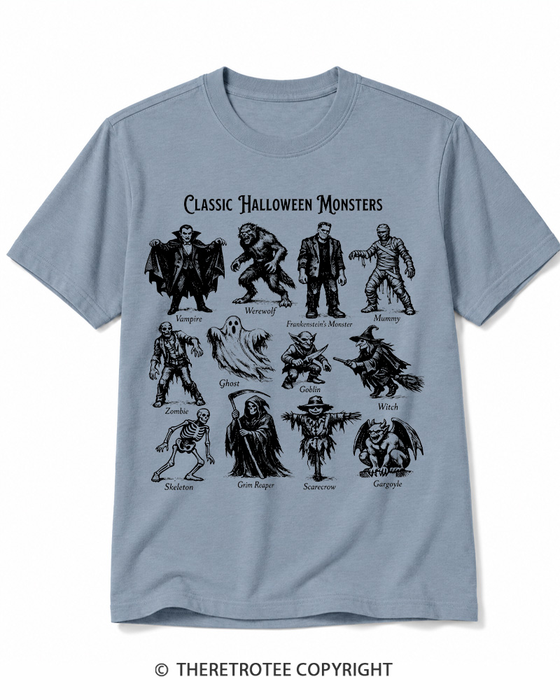 TheRetroTee Vintage Halloween Monsters Cotton T-Shirt