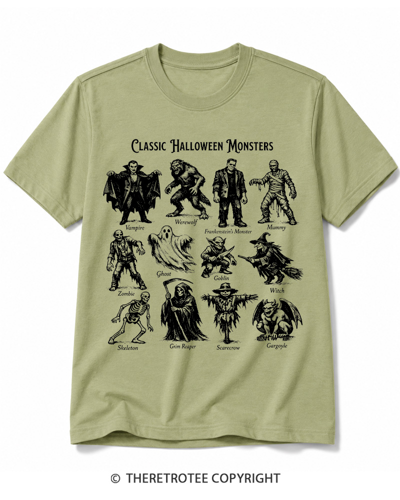 TheRetroTee Vintage Halloween Monsters Cotton T-Shirt