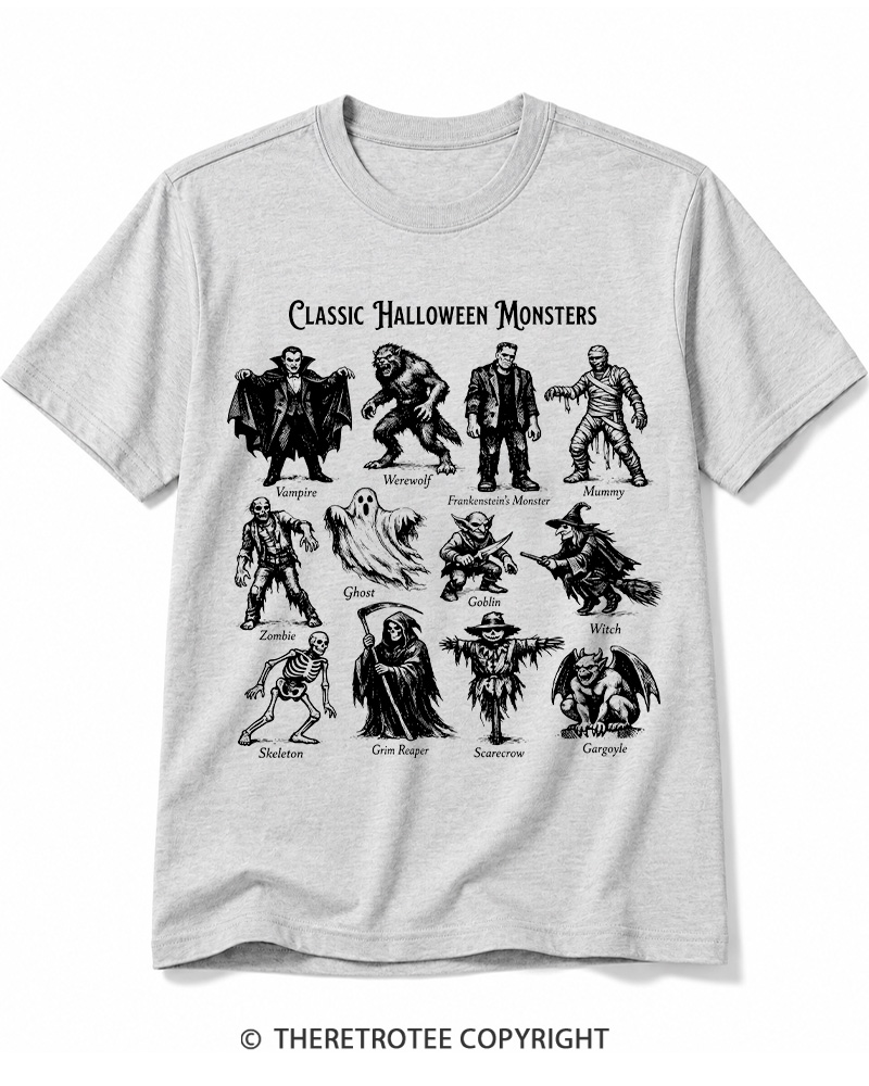 TheRetroTee Vintage Halloween Monsters Cotton T-Shirt