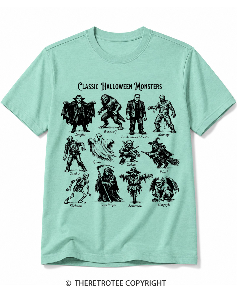 TheRetroTee Vintage Halloween Monsters Cotton T-Shirt