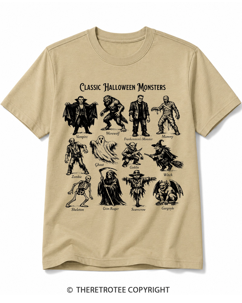 TheRetroTee Vintage Halloween Monsters Cotton T-Shirt